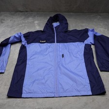 Columbia Jacket Kids 18/20 Blue Hooded Light Pack Full Zip Wind Rain Outdoor VTG