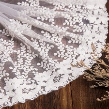 12.5"*1Yard Delicate White Embroidered Flower Tulle Lace trim sewing Trimming
