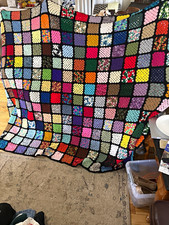 Handmade Multicolor Crochet Granny Square Large Sofa Throw Blanket 100x86  