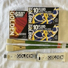 Golden Artist Acrylic Paint Lot Heavy Body  Fluid Sets Brushes Titan Buff Mars