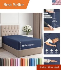 Navy Blue Twin XL Fitted Sheet with Extra Deep Pockets for Your Dorm Comfort