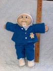 Vintage 1980s cabbage patch Boy, bald, blue eyes, teal bear CPK outfit, READ!