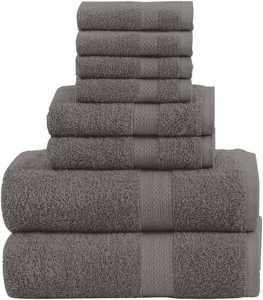 Pack of 8 Towels Set 2 Large Bath Towels 2 Hand Towels 4 Wash Cloths 100% Cotton