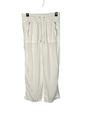 Athleta Women's White Casual Wide Leg Pants Linen Elastic Waist 8