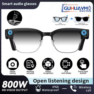 4K AI Smart Glasses w/ Camera Bluetooth Calls Music HD Video Color Change
