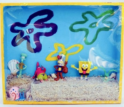 SpongeBob SquarePants Shadow Box Fan Art Diorama Set w/ Figures & Display Case