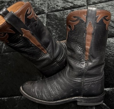Lucchese Two Tone Black Ostrich Classic Boots Vintage Mens 8.5D Made in USA