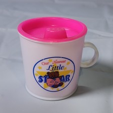 White Plastic Sippy Training Cup One Handle Pink Spouted Lid 90s Thailand VTG