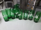 Vintage Anchor Hocking Green Glassware And Green Pitcher - 8 Glasses & 1 Pitcher
