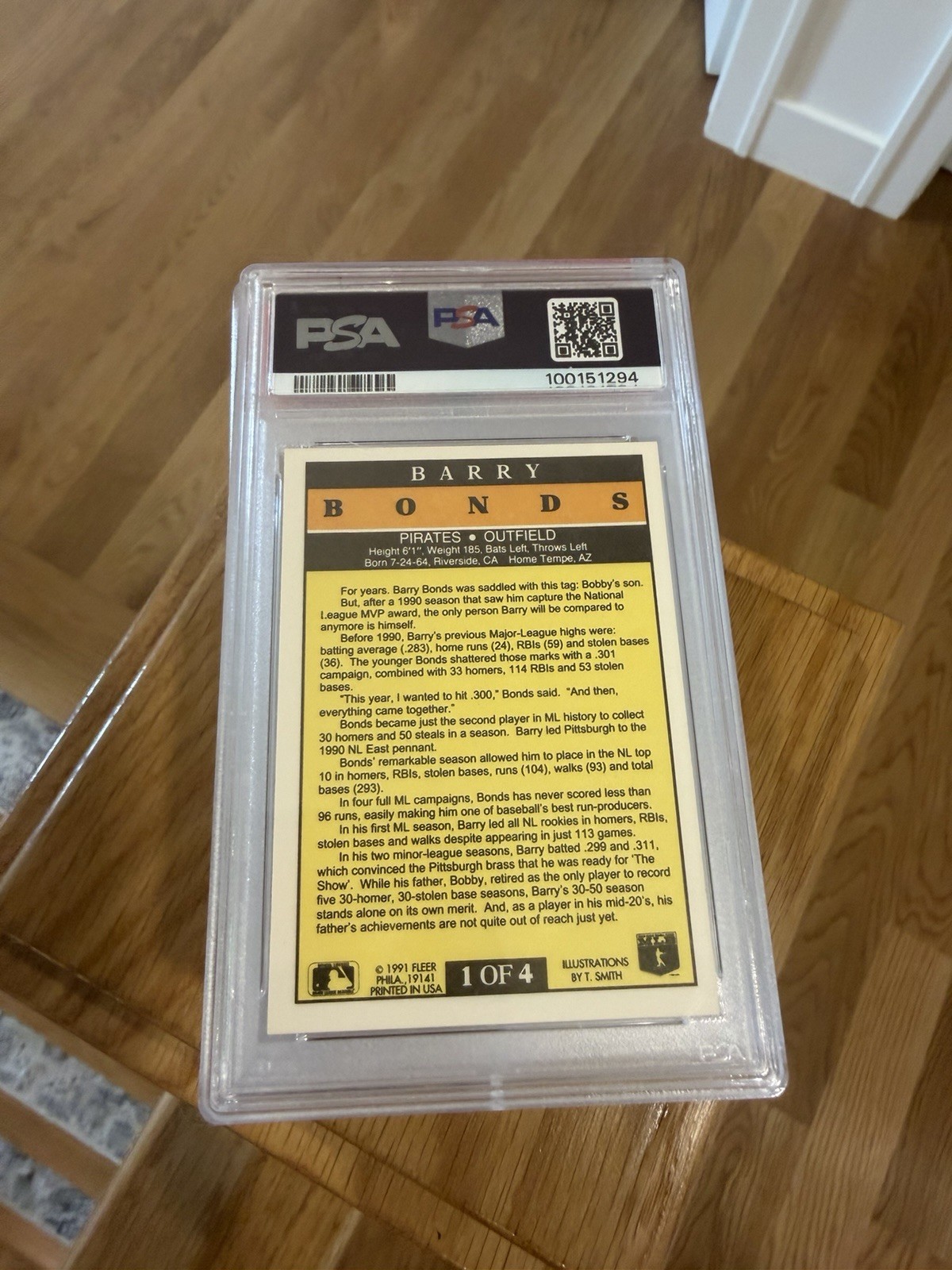 1991 Fleer Pro-Vision #1 Barry Bonds PSA 9 MINT Factory Set Insert Pirates HOF view 2