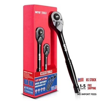 MTO 3-Piece 90 Tooth Ratchet Wrench Set, 1/4 , 3/8 , 1/2  Drive Reversible 