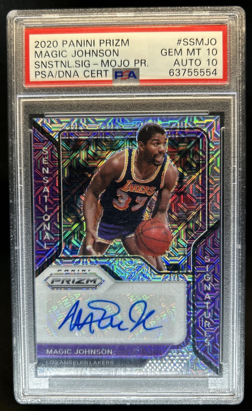 2020-21 Prizm Magic Johnson Sensational Signatures Prizm Mojo Auto #/25 PSA 10