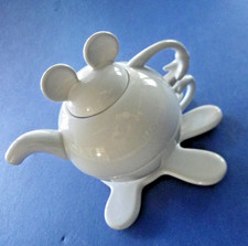 Disney Mickey Mouse Vtg Stacking Tea Pot Cup /Saucer Tea For One White Ceramic