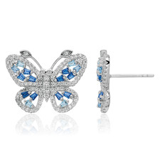 925 Sterling Silver Dark Blue CZ Butterfly Stud Earrings