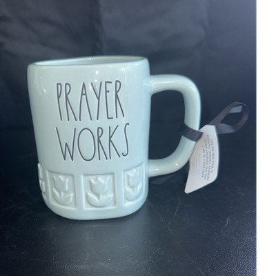 Rae Dunn PRAYER WORKS Blue Ceramic Coffee Mug 16oz Farmhouse Inspirational Lily
