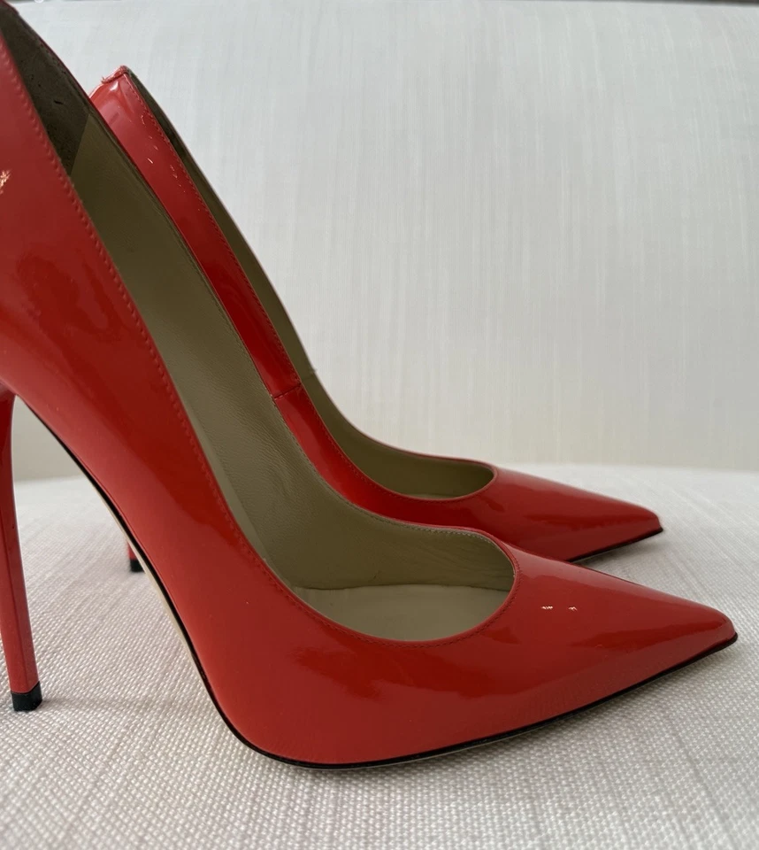 Jimmy Choo Anouk Patent Leather Heels Tangerine Orange Size 38 NEW - Image 3 of 4