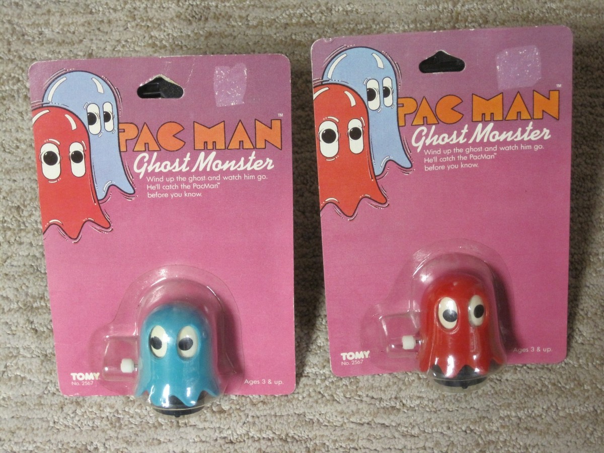 1982 TOMY Pac-Man Wind-Up Toy LOT Ms PacMan Inky Blue Ghost Blinky