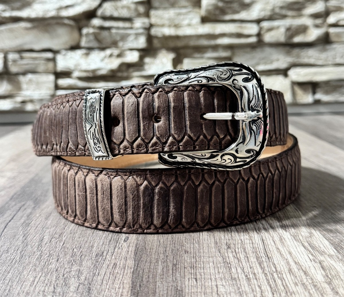 CINTO PITHON CAFE MENS WESTERN STYLE BELT HANDMADE IN MEXICO  display picture 2