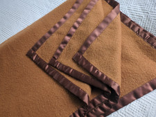 Vintage Blanket 100% Wool Chocolate Brown Double Satin Edging 70s
