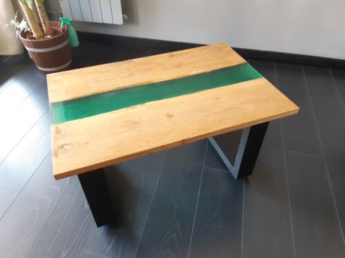 Table basse résine epoxy, pirds en acier River Table - Photo 1/2