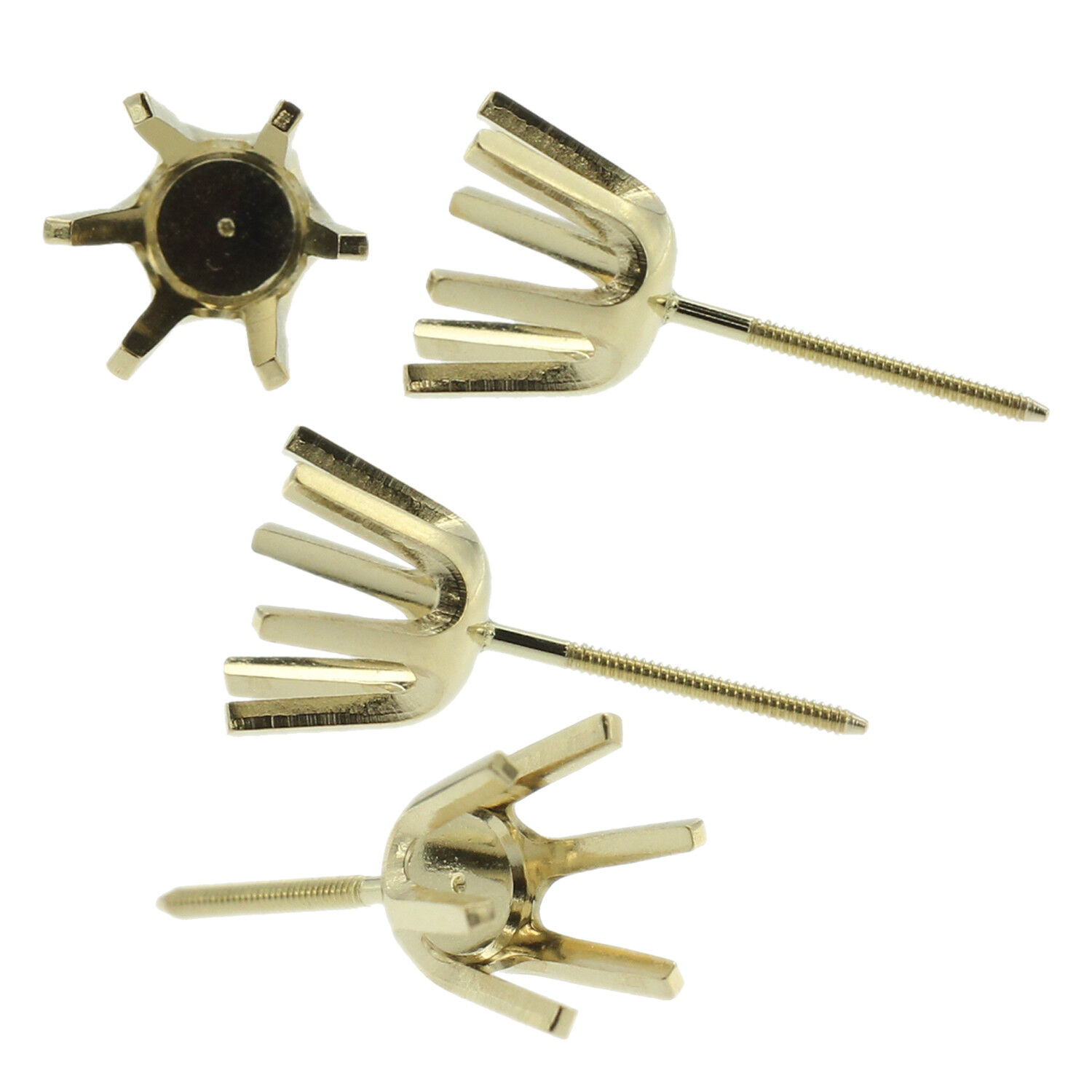 14k Yellow Gold Round Stud Earring Mounting Setting Screw Back Post 6 Prong Nieuwe collectie, 2022