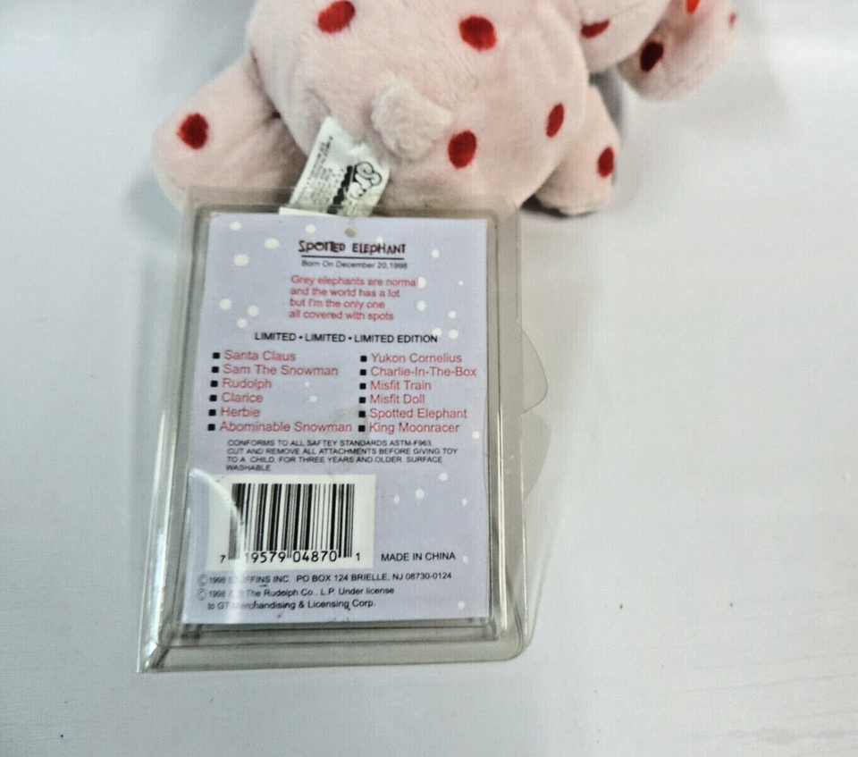 Rudolph Island Misfit Toys Spotted Elephant 7” Plush Ornament 1998 Tags ...