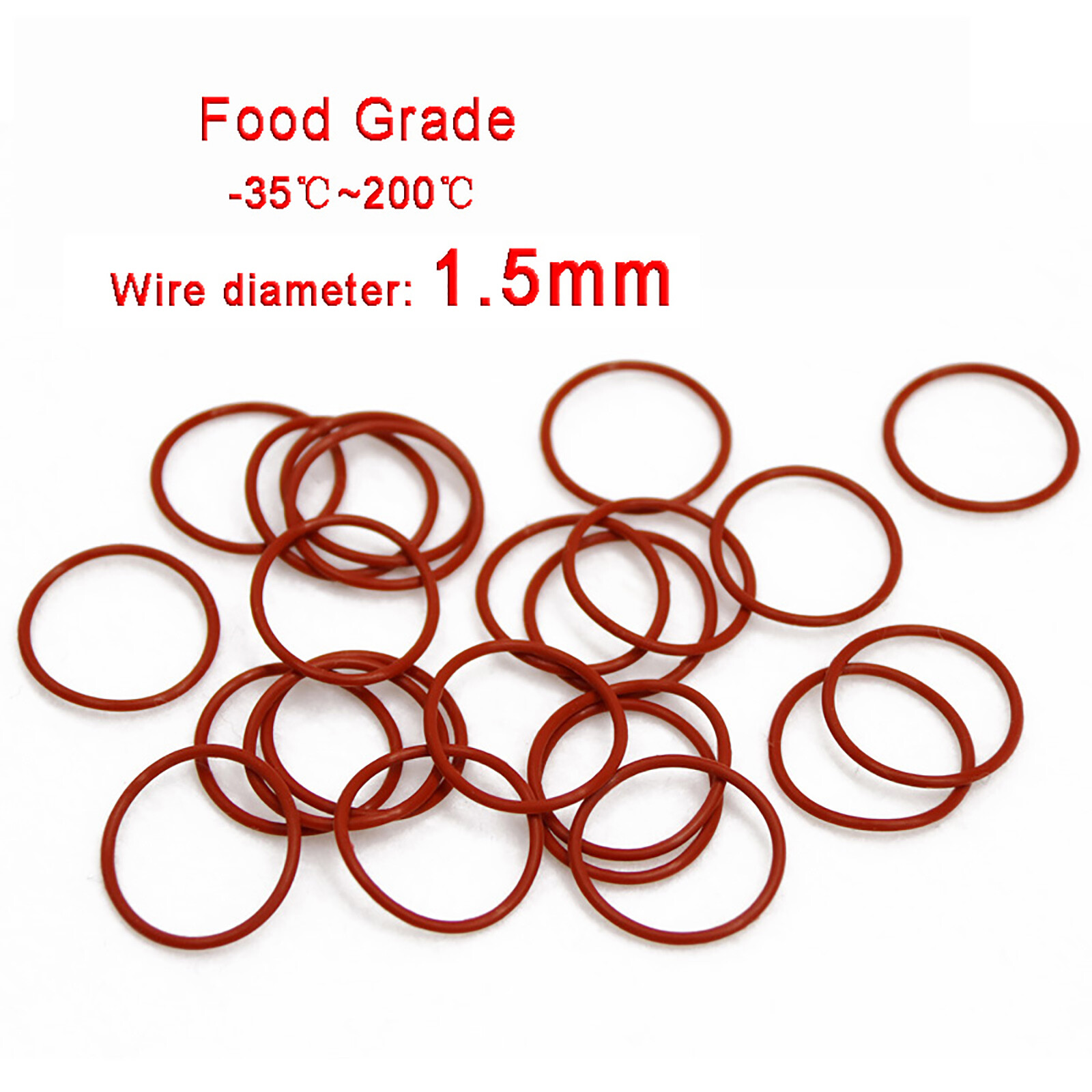 1.5mm Cross Section Food Grade Silicone ORing Φ5mm 40mm OD Red O Rings Seals eBay