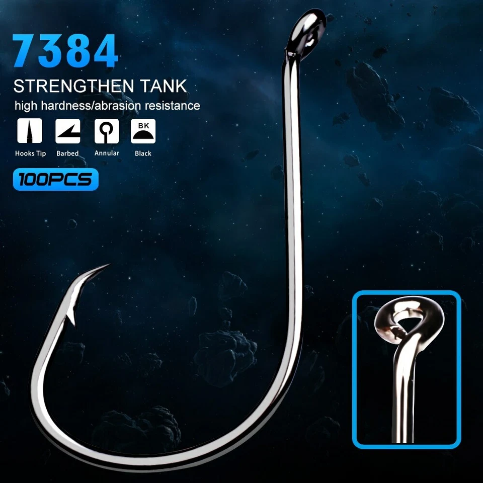 100pcs Circle Fishing Hooks Sea Fishing Offset Sport Circle Bait Fishhooks - Image 2 of 4