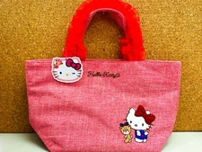 Sanrio Hello Kitty Ruffle Tote Bag Red Embroidery Frill Bag / Japan Store