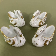 Vintage Limoges France Swan Salt Cellars Porcelain Hand Painted Collectible Lot