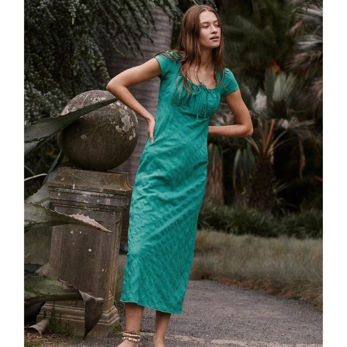 FREE PEOPLE Natalya Solid Green Midi Dress XS | eBay