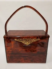 Vintage WILARDY Brown Tortoise Lucite Purse With Gold Filigree