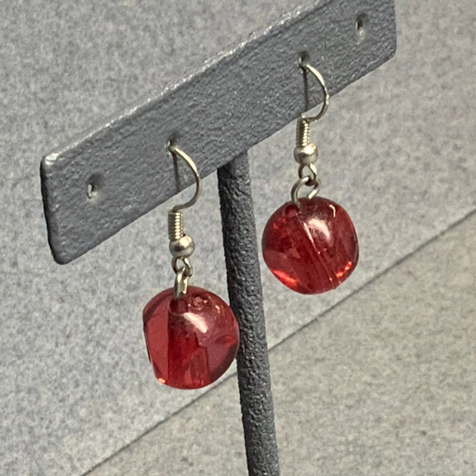 Dangle Pierced Earrings Dark Translucent Coral Or… - image 2