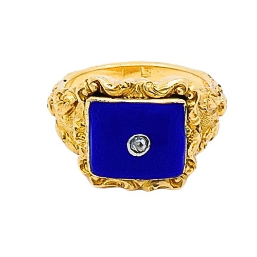 Georgian Lapis Lazuli Ring 18k Gold Diamond - Picture 3 of 9