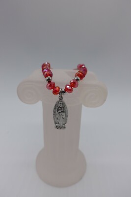 unique RED beads Virgin Mary medal bracelet 