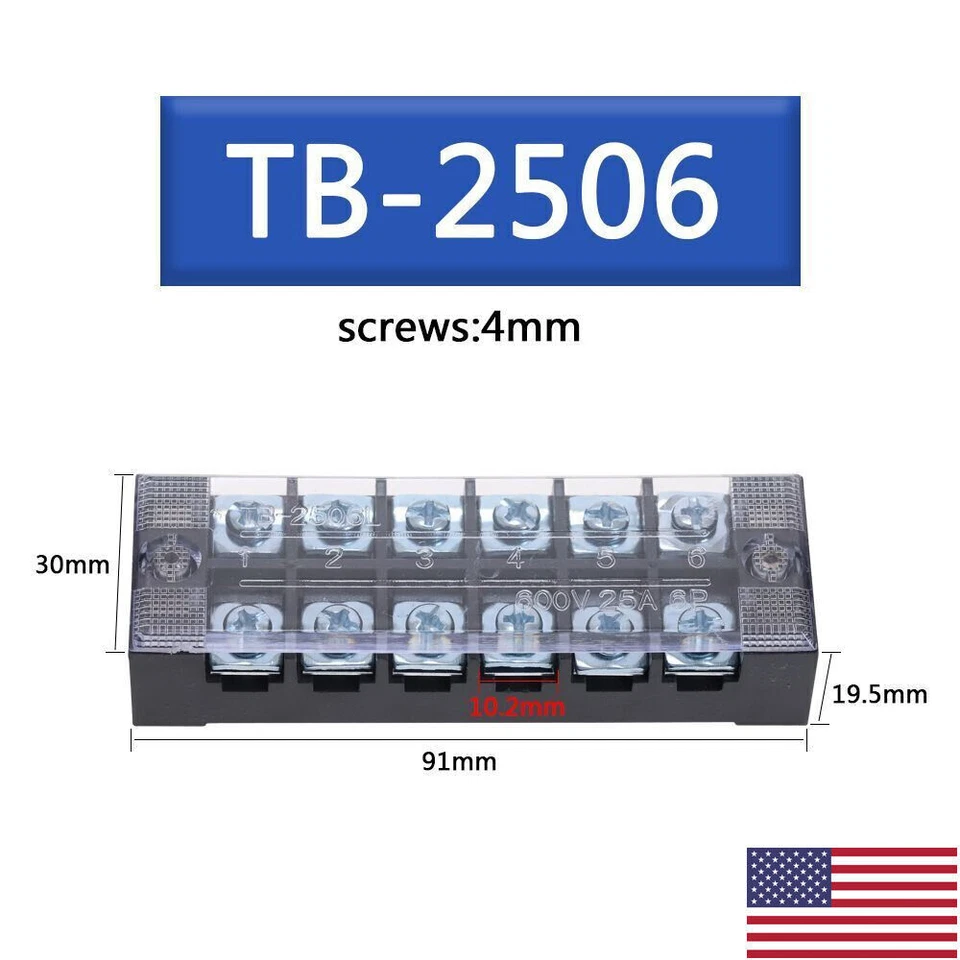 Dual Row Strip Screw Terminal Block Fixed Wire Board Connectors TB2506 - Image 2 of 4