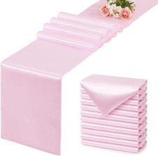 12 Pack Light Pink Satin Table Runner 12x108 Inches Long Satin Silk-Smooth Ta...