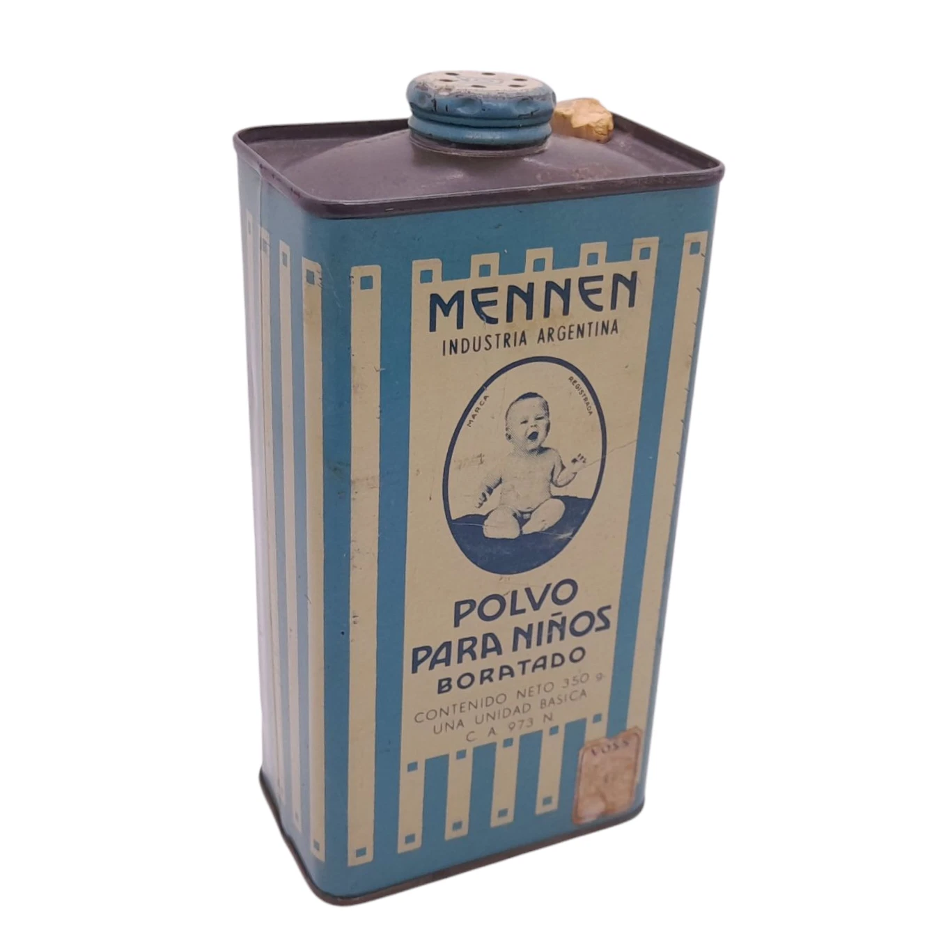 X-Rare 1920's Argentine Version MENNEN Powder Baby Borated Talcum Litho Tin Can