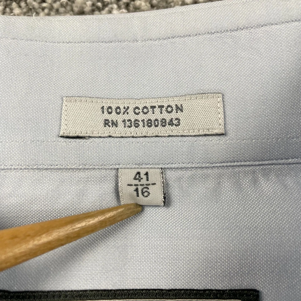 Camisa Salvatore Ferragamo Hombre 41 16 Azul Abotonada Algodón Sólido Hecha en Italia Foto 4 de 4