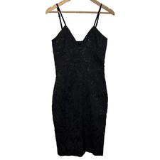 Jenni Kayne Midi Dress Textured Strappy Black LBD Little Black Formal - Small
