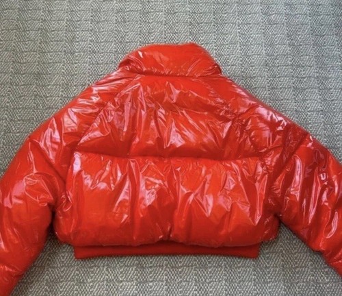 Zara Gorpcore Shiny Orange Full Zip Cropped Quilted Puffer Jacket Sz M NWT - Picture 8 of 21