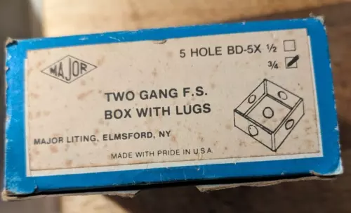 Major Lighting, 5 Hole BD-5X 1/2, Weather Proof Outlet Two Gang F.S. Box w/ Lugs