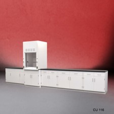 Fisher American 3' Fume Hood w/ Storage &15' Laboratory Cabinet Group / E2-288