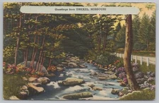 Linen~Drexel Missouri~Stream~Flowers~Vintage Postcard
