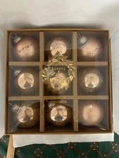 Tinsel and Fir Kugel Glass Christmas Ornaments. 3” Rose Gold Color Set Of 9