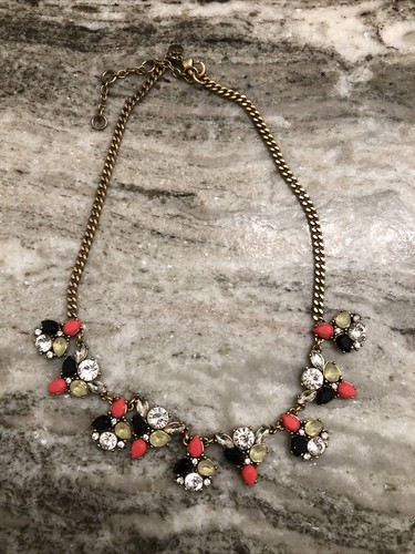 J Crew Multi Colored Rhinestone Statement Necklace Pinks Greens - Picture 10 of 10