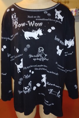 Flower N Ring AOP Bow-Wow Scottish Terrier Dogs Top Women's 2XL Stretchy Black
