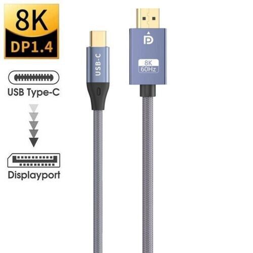 USB-C Type C to DisplayPort DP 1.4 Cable UHD 8K@60Hz 4K@120Hz Thunderbolt 3 4 - Picture 1 of 8