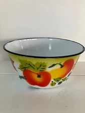 Vtg Enamelware Graniteware Bowl Metal Stenciled Fruit Small 6 1/2"  Toleware ?