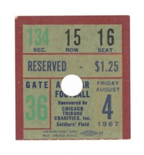 8/4/67 Chicago Tribune • College All-Stars vs Green Bay Packers • Ticket Stub